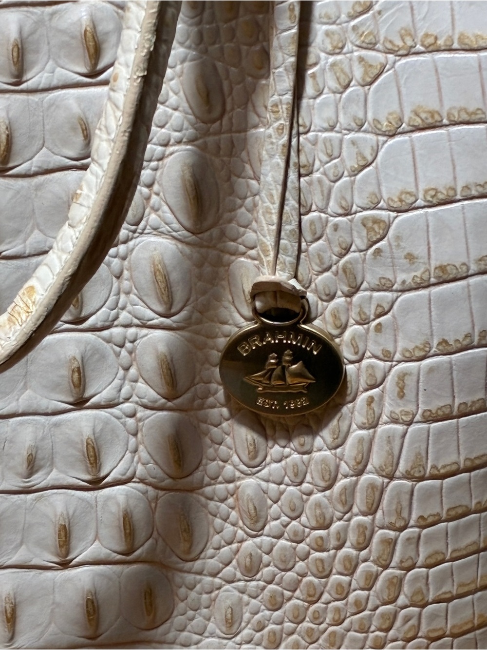 Brahmin Cream Croc-Embossed Duxbury Shoulder Bag with Detachable Strap - Picture 3 of 5